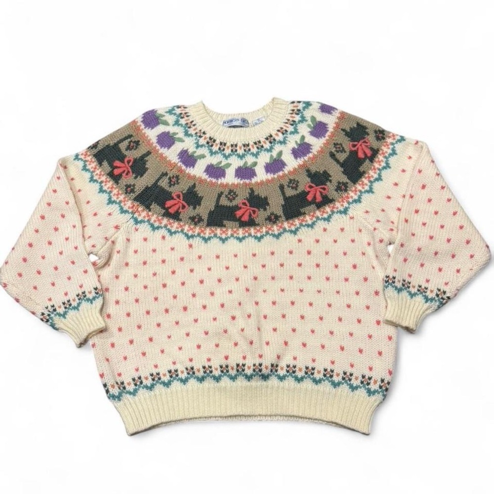 Vintage Northern Isles Scottie Dog Sweater Hand Embroidered Cottagecore cozy y2k - Picture 2 of 8